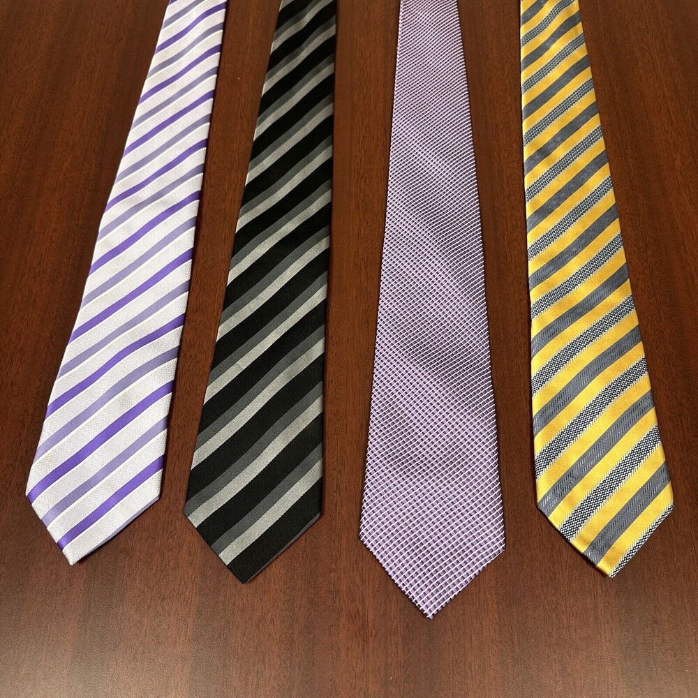 4 - Neckties Silk Cul (2x), XMI Platinum, BCBG Multicolors‎ Preppy Business